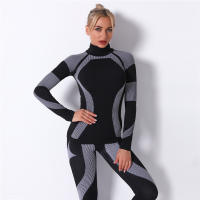 SSITO Conjunto Deportivo de manga Larga para Mujer, traje de Yoga, ropa de Cuello alto para Gimnasio, Top Short de Fitness, Leggings sin costura de DOT in Rayas, Nuevo, 2 Unidades/Set - details 17