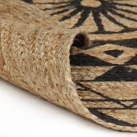 vidaXL Alfombra de yute tejida a mano con estampado negro Diámetro 90 cm,  120 cm,  150 cm y mas Alfombras de área  Alfombra de Piso para Sala de Estar Dormitorio Habitación Salón - details 0