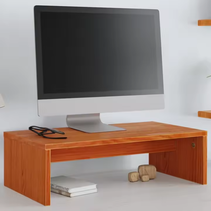 vidaXL Soporte de monitor madera maciza pino marrón cera 50x27x15 cm - 1