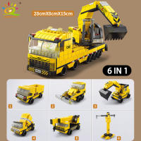 HUIQIBAO 1000pcs Juego De Bloques De Construcción Para Niños Camión Grúa De 6 En 1 Bulldozer Coche De Construcción De La Ciudad Bloques De Ingeniería Para Niños - details 1