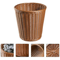 Cesta De Papel Poubelle Tejida Estilo Rotan Sin Tapa Para El Hogar Caja De Basura Tejida Artificialmente En Color Natural - details 1