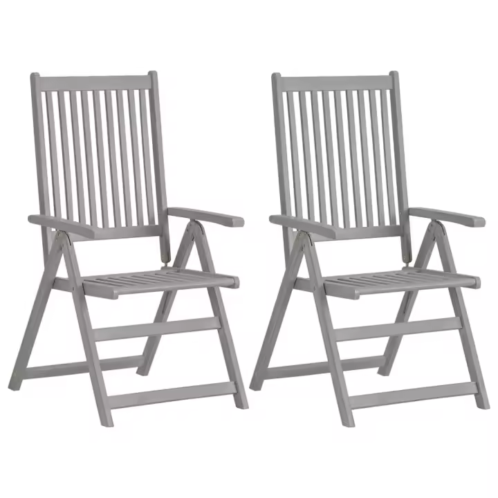 vidaXL Sillas de jardín reclinables 2 uds madera maciza de acacia gris - 1