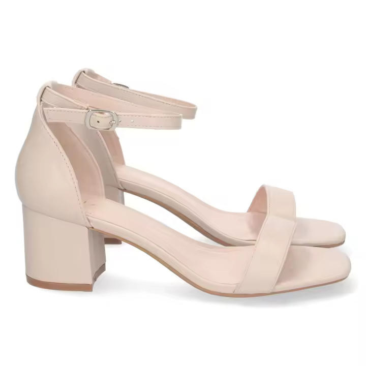 Sandalias de tacón bajo fiesta mujer hebilla color beige 6890 - 1