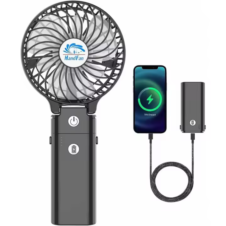 Mini ventilador portátil de 5200 mAh, ventilador de mano, batería recargable USB, 3 velocidades, ventilador de escritorio pequeño plegable de 180 °, banco de energía, ventilador de mano 3 en 1 para oficina, viajes - 1