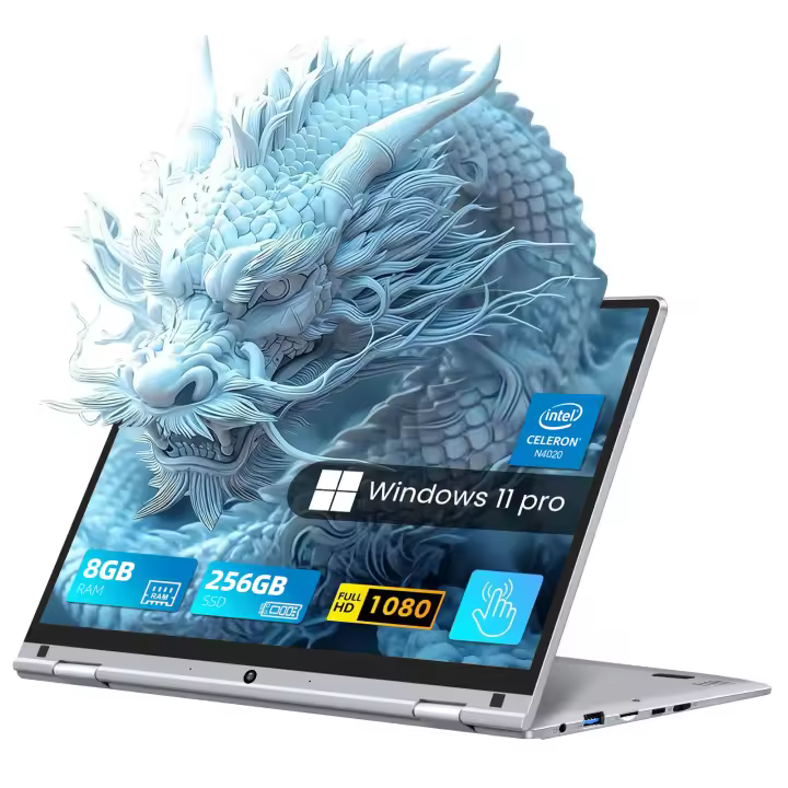 Portátil VANWIN Y116 Intel Celeron N4200, 8 GB de RAM, 256 GB de SSD, Pantalla de 11,6 ", Windows 11 Pro, Rotación de 360 Grados, Pantalla táctil,DDR4,Plata, - 1