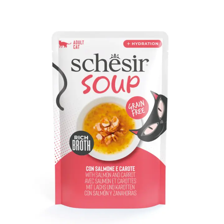 Schesir Soup Salmón Rosa y Zanahoria Sobres Comida Húmeda para Gatos - 12 unidades x 40 gr - 1