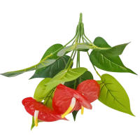 1PC Flores Artificiales De Palma Roja Texturizada Decoración Para Sala De Estar Y Mesas Plantas Verdes Y Rojas De Resina Para Fiesta - details 4