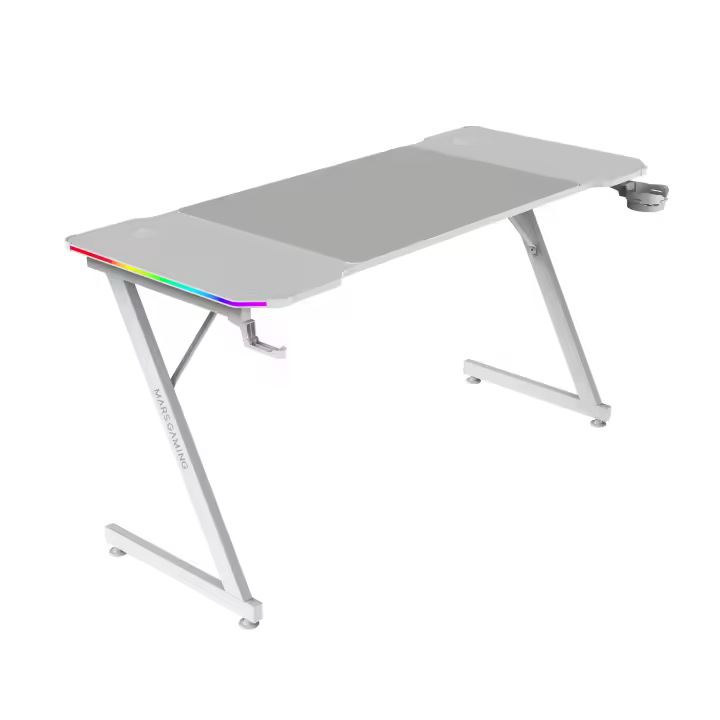 Mars Gaming MGD-X140RGB, Mesa Gaming Ergonómica, Iluminación ARGB con Mando, Fibra de Carbono, Alfombrilla XXL, Soporte Auriculares y Bebida, Gestión Cableado, Escritorio Gaming 140x60cm, Negro o Blanco - 1