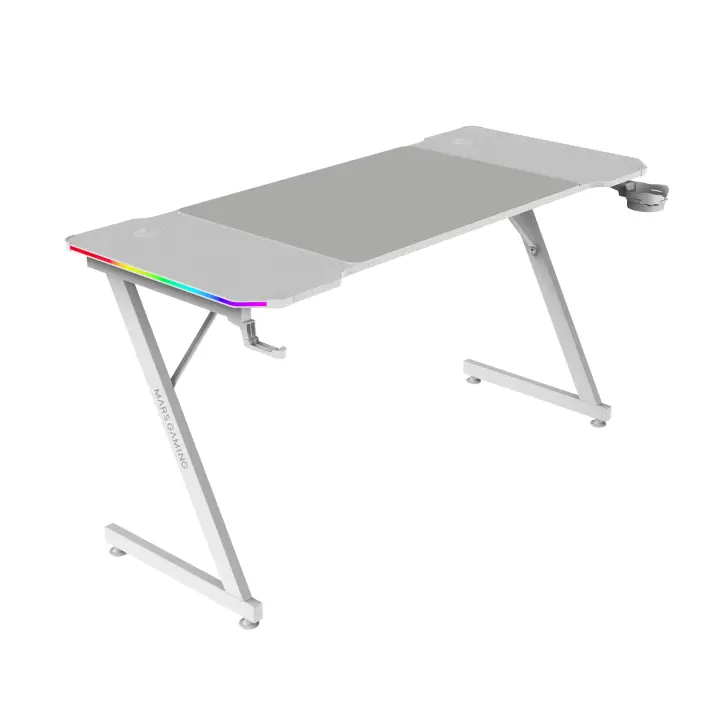 Mars Gaming MGD-X140RGB, Mesa Gaming Ergonómica, Iluminación ARGB con Mando, Fibra de Carbono, Alfombrilla XXL, Soporte Auriculares y Bebida, Gestión Cableado, Escritorio Gaming 140x60cm, Negro o Blanco - 1