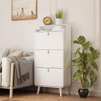 Mueble Zapatero con 3 compartimentos abatibles, Independiente, Organizador de Zapatos abatibles, Zona de entrada, Zapatero Estrecho con compartimento superior, 63*30*134cm, Blanco - details 10