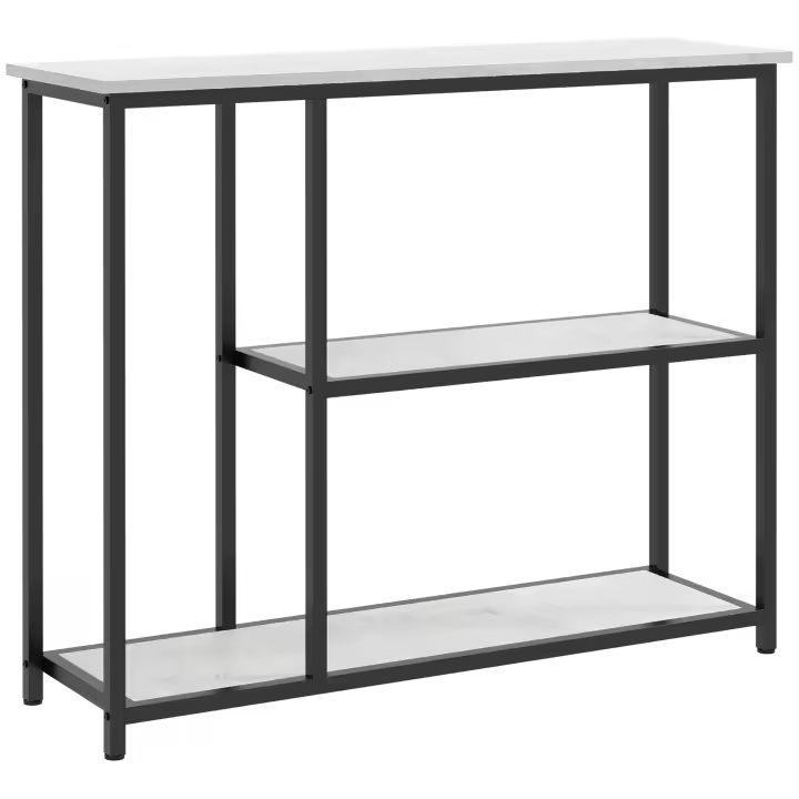 HOMCOM Mesa Consola, Mesa de Entrada con 2 Niveles, Estante de pie, Mesa Auxiliar, Mesa de sofá con protección Antivuelco para salón, Pasillo, Acero, Blanco, 100 x 30 x 80 cm - 1