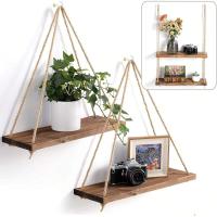 Soporte De Madera Para Pared Con Correa De Henequén Colgante Estilo Moderno Para Sala De Estar Y Jardín Organizador De Plantas Sin Marcas En La Pared Tamaño 35x14x0.9cm - details 0
