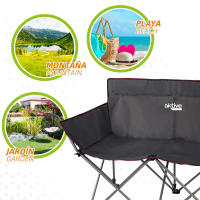 Aktive - Sofá plegable camping para 2 personas, 107x63x88 cm, fabricado de acero y polietileno, con topes para terrenos blandos, máx. 220 kg (110 kg cada asiento), incluye funda, sofás plegables, accesorios camping - details 4
