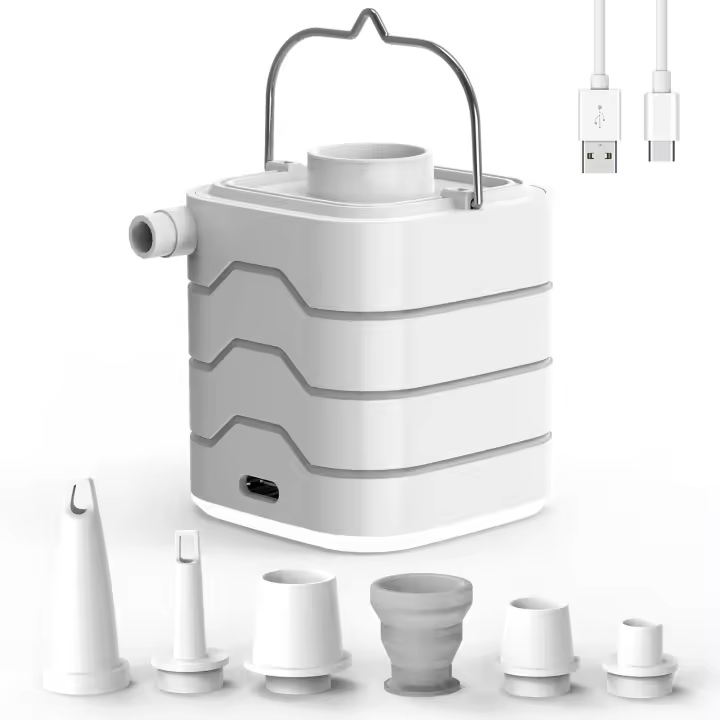 Inflador Eléctrico recargable, Bomba de Aire portátil con Luz LED, inflador/desinflador con 5 Boquillas para edredón hinchable, piscina, Boya, Bote HINCHABLE Y flotante. - 1