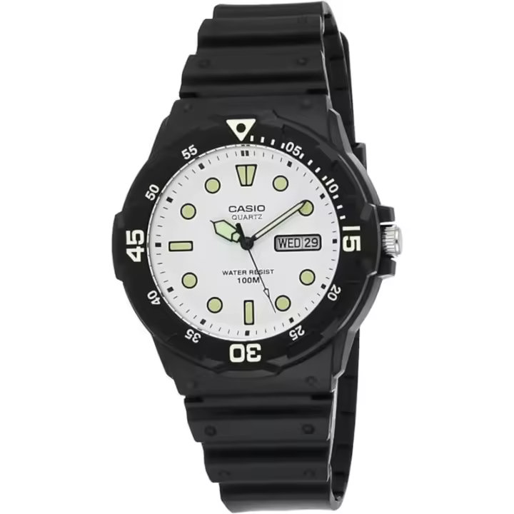 Reloj Casio MRW-200H-7EV caballero correa caucho negra esfera blanca con calendario día y día de la semana MRW200H7EV - 1