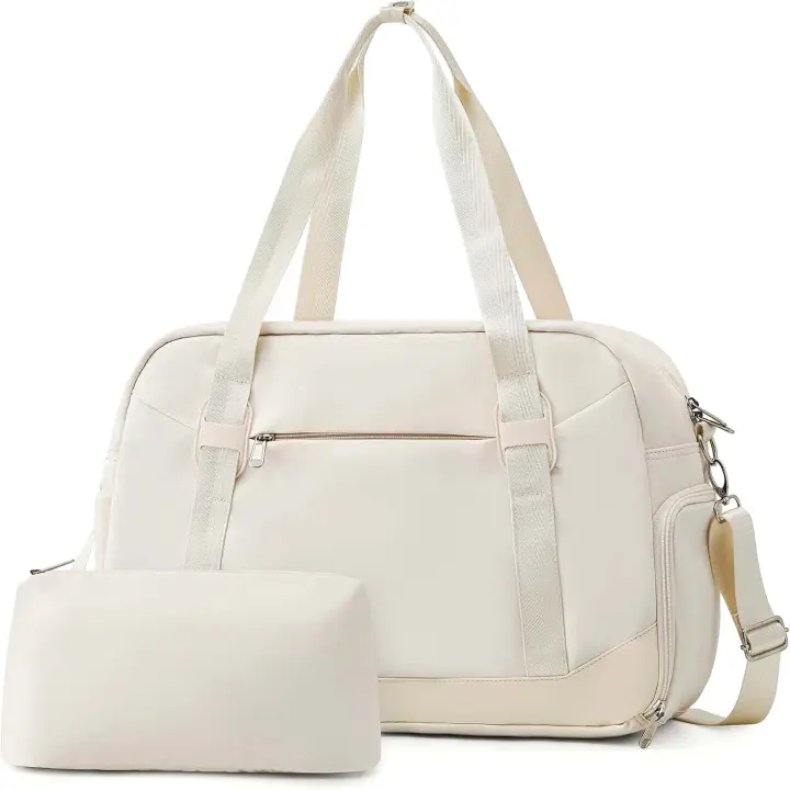 Bolsa de viaje para Mujer con Necesidad, Bolsa Deportiva para Gimnasio, Bolsa de Mano para fin de Semana con compartimiento para Zapatos y Bolso para artículos, bolsa de yoga apta para computadora portátil de 15,6 pulgadas (BLANCO , 18 pulgadas) - 1