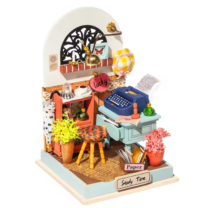 DAM. Record Mood (estudio). Casa de muñecas maqueta de madera para pintar y montar. 57 piezas. 7x7x10,5cm - 1