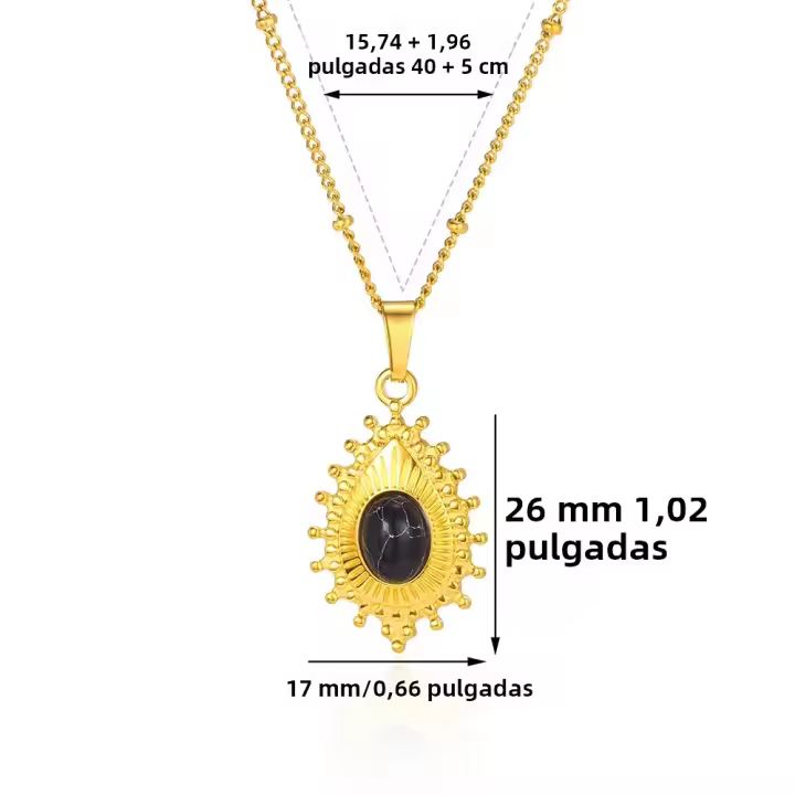 Collar Vintage De Piedra Natural Geométrica Para Mujer Con Cadenas De Acero Inoxidable De Color Oro Joyería Sol Para Regalo Diario - 1