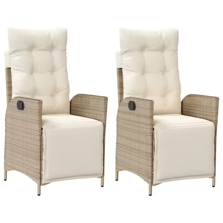 Jardín con reposapiés 2 UDS sillones reclinables PE beige - 1