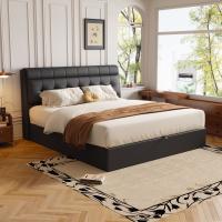 Cama tapizada con estilo, 160*200, Cama hidráulica, Estante Oculto en el cabecero, Estante en El Cajón DE LA Cama, PU, Con somier y cabecero, Sin colchón, Negro - details 1