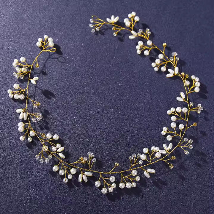 Diadema De Boda Hecha a Mano Con Cristales Y Perlas Tiara De Cabello Vines Adornos Para Mujer Joyería De Cabeza Para Vestido De Novia - 1