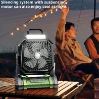Ventilador para acampar al aire libre, ventilador portátil para tienda de campaña, con batería de 5400 mAh, iluminación de tres niveles, sincronización de 4 niveles, velocidad del viento de 4 niveles, adecuado para acampar al aire libre (verde, naranja) - details 3