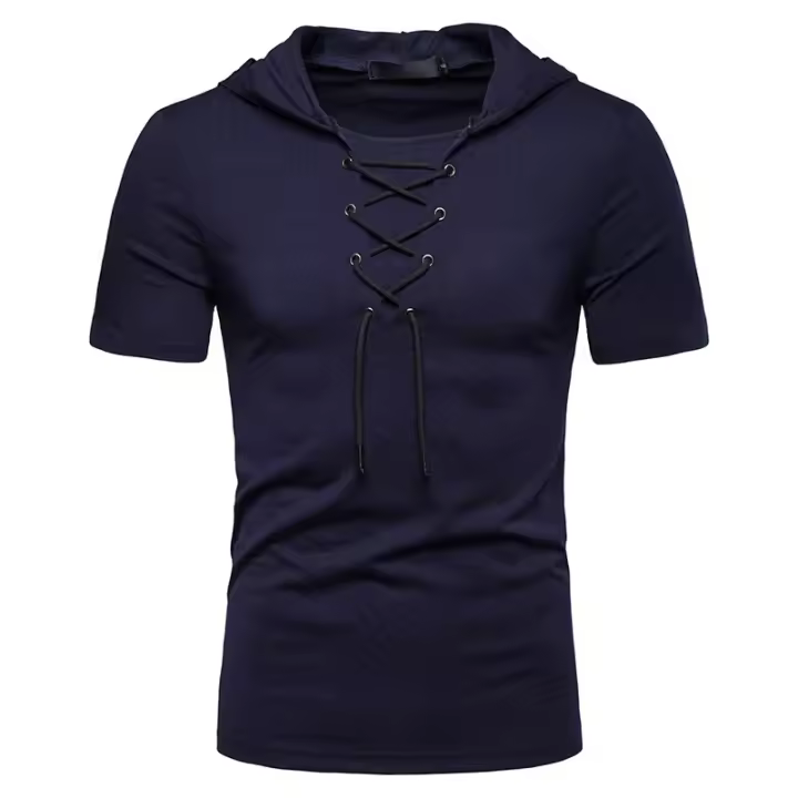 Camiseta Casual Para Hombre Con Capucha Y Cierre De Cordón Estilo Hip-Hop Manga Corta Transpirable Ligera Elástica Sostenible - 1