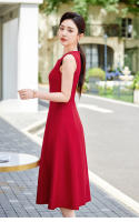 Vestido Elegante Sin Mangas Para Mujer Oficina Slim Cintura Gran Swing O-Neck Rojo Negro Verano Fiesta Noche Nuevo Polyester Spandex Viscosa - details 7