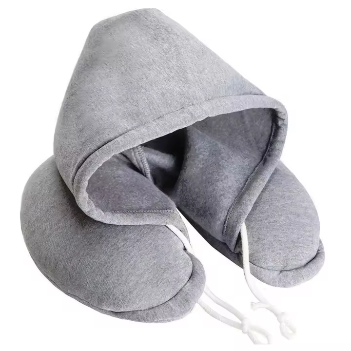Almohada De Viaje Con Capucha En Forma De U Suave Y Cómoda Para El Cuello Color Negro Gris Rojo Azul Tamaño 33cm X 28cm X 11cm - 1
