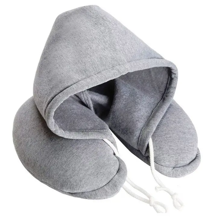 Almohada De Viaje Con Capucha En Forma De U Suave Y Cómoda Para El Cuello Color Negro Gris Rojo Azul Tamaño 33cm X 28cm X 11cm - 1