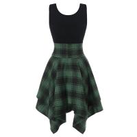 Vestido De Fiesta Para Mujeres 2024 Cuello Redondo Vacío Imprimido a Cuadros Mitad Manga Estilo Casual Largo Hasta La Rodilla - details 4