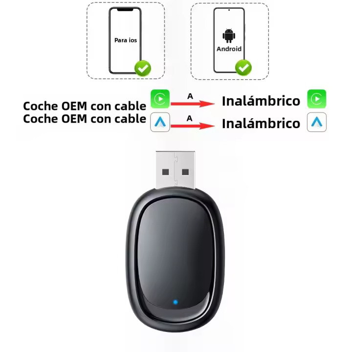 Adaptador Wireless CarPlay TIMEKNOW 2en1 Android Auto Dongle Inteligente 5G WIFI Para iPhone Y Android Compatible Con Volvo Benz Kia VW - 1
