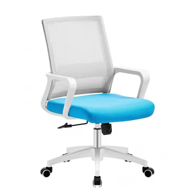 ORION91 Silla ESENTIAL de Oficina con Ruedas – Color Blanco, Respaldo Ergonómico Transpirable Malla Gris y Asiento azul claro 56,5x89cm Oficina Teletrabajo - SpazioLuzio - 1