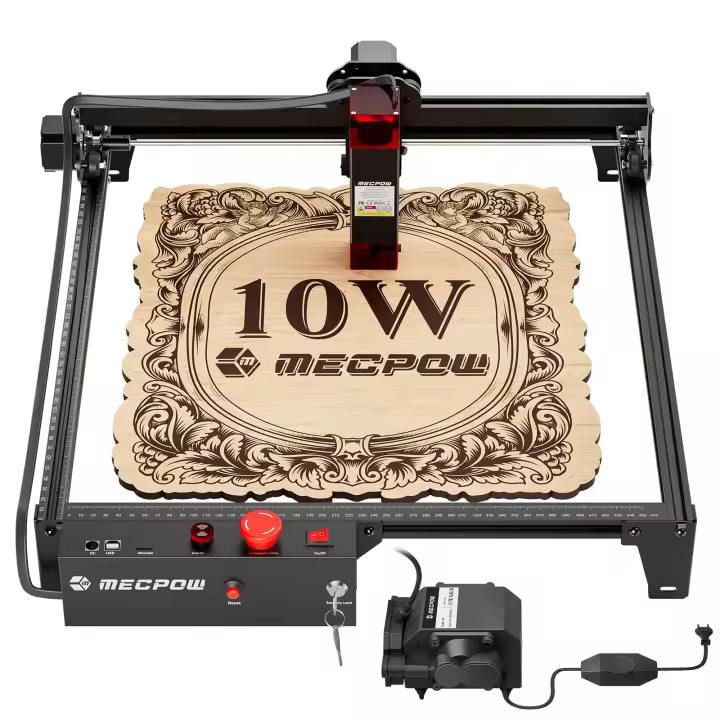 Mecpow X3 Pro Grabador Laser con Aire Asistencia,10W CNC Cortadora Laser para Metal y Madera, 60W Grabadora Láser 10000mm/min con Parada de Emergencia, Detección de Llama y Giroscopio, 410 x 400mm - 1