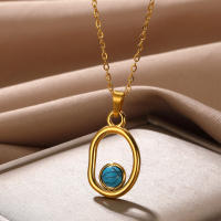 Collar De Novia De Acero Inoxidable Con Pedrería Natural Verde Y Diseño Geométrico Vacío Para Mujer Color Oro Joyería Moda Para BFF - details 2