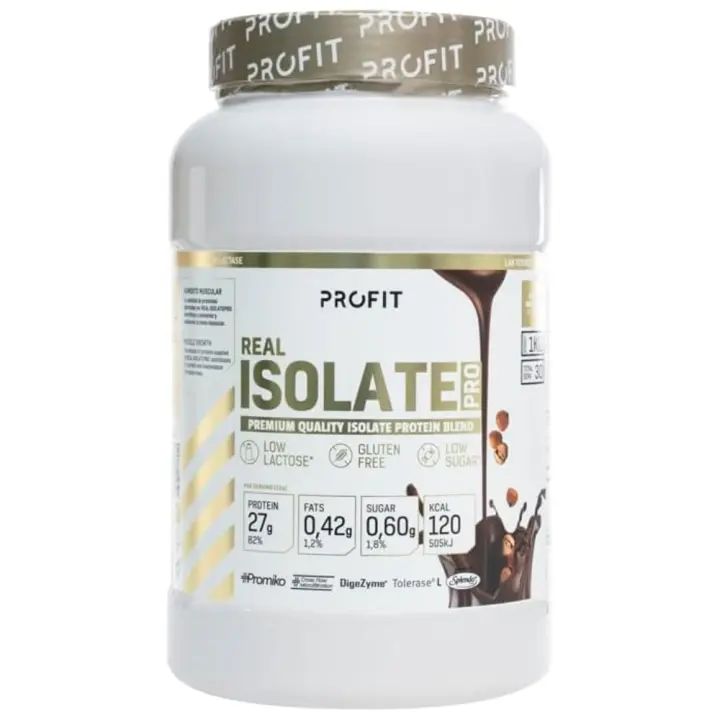 PROFIT - Real IsolatePRO - Aislado de proteína de suero - 1Kg -  Sabor a elegir - Patente Promiko - Alto en BCAA, glutamina y aminoácidos. Con enzimas digestivas - 1