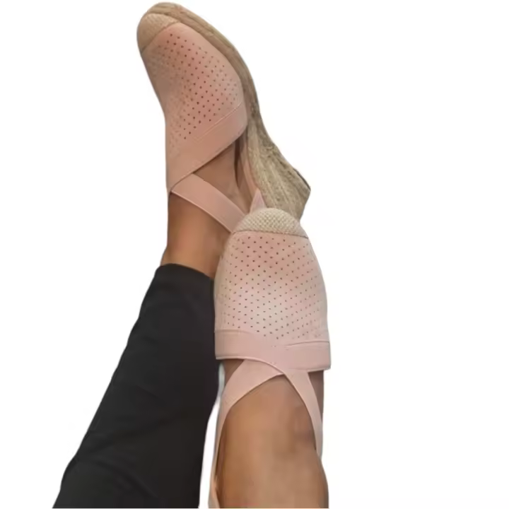 Sandalia de Mujer Cuña, Alpargata Yute Esparto, Plataforma baja, Rosa, beige, Primavera Verano 2023, Punta Redonda - 1