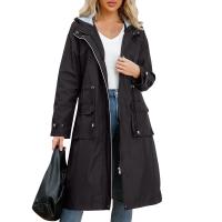 Abrigo De Trench Para Mujer Con Capucha Y Mangas Largas De Color Sólido Estilo Británico Elegante Con Rayas Y Chaqueta Recta Impermeable Para Todas Las Estaciones - details 3
