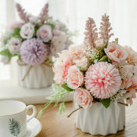 Bouquet De Flores Artificiales Hydrangea Y Rosas Silken Decoración Para Hogar Jardín Bodas Y Navidad Plantas Decorativas Con Vaso - details 3