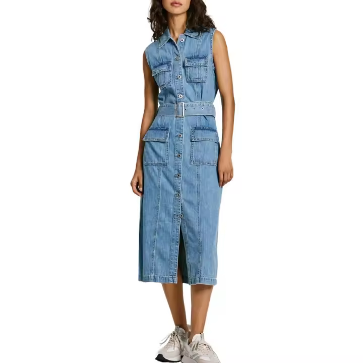 Vestido Pepe Jeans Liz Denim Medio Abertura Frontal - 1