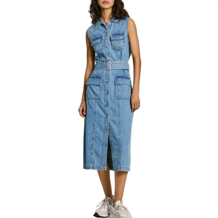 Vestido Pepe Jeans Liz Denim Medio Abertura Frontal - 1