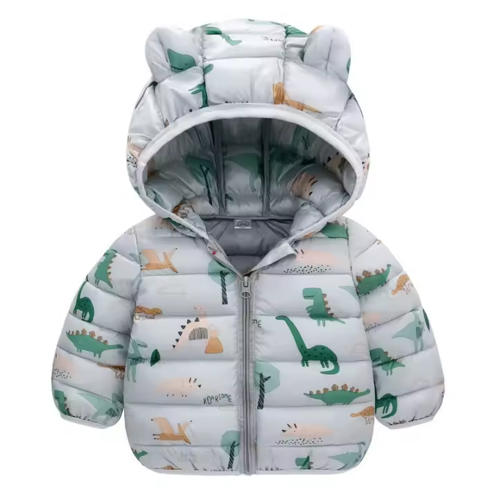 Chaqueta De Poliéster Para Niños Con Capucha Y Cierre De Cremallera Outerwear Ligera Para Otoño Con Estampado De Dinosaurio Cartoon - 1