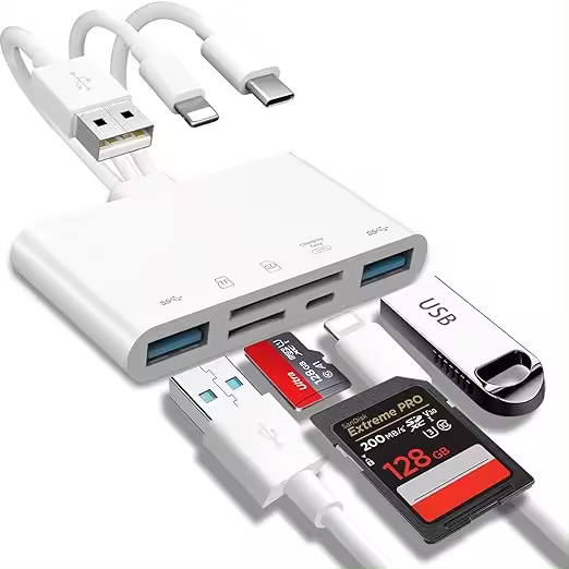 Adaptador USB OTG y Lector de Tarjetas de Memoria SD, 5 en 1 - 1