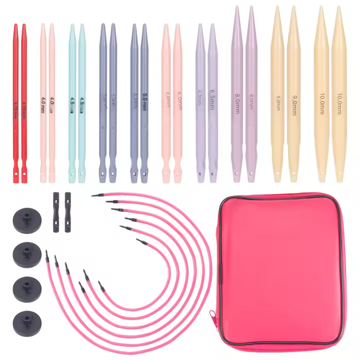 Juego De Agujas De Tejer Interchangeables QJH De Plástico ABS Tamaño 10 Set Circular US 5-15 Con Bolsa Pu Caspian - 1