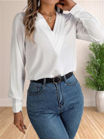 Blusa Elegante De Negocios Para Mujer Con Cuello En V Y Mangas Largas Vestido Trabajo Tops Casual De Poliéster Transpirable Para Otoño/Winter - details 34