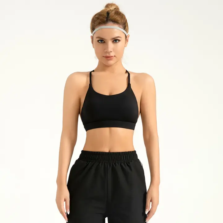 Sujetador con cuello halter de alta elasticidad, almohadilla fija para el pecho todo en uno, sujetador deportivo, cabestrillo trasero para yoga y fitness - 1