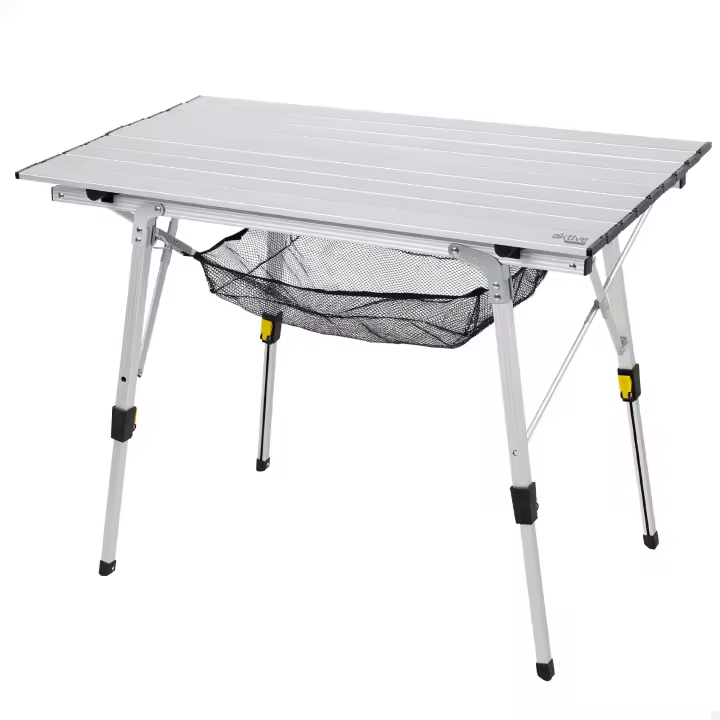 AKTIVE Mesa plegable, 90x51x45/70 cm, Altura ajustable, Topes antideslizantes, Máx. 30 kg, Malla extraíble, Bolsa de transporte, Mesa camping y picnic, Mesas plegables - 1