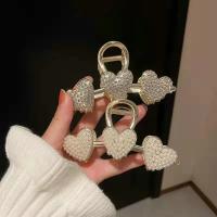 Pinza Para El Cabello De Metal Con Strass Y Perlas Corazones Grandes Para Niñas Pinza De Gran Tamaño Estilo Moda Decorativa Para Todas Las Estaciones - details 4