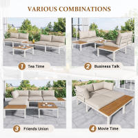 Juego de tumbonas de Jardín, Marco de Maple galvanizado, (2 asientos dos, 2 mesas auxiliares, 1 Mesa), encimera de Madera de Acacia, cubierta de Tela para respaldo, beige - details 3