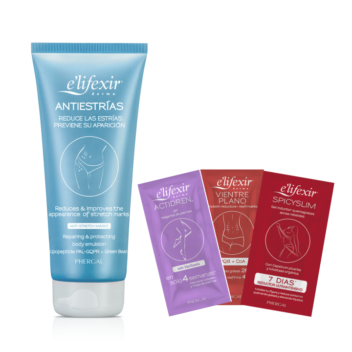 Elifexir - Crema Antiestrias + Muestras Regalo. Repara, Frena las Estrías y Previene su Aparición. Piel Más Elástica y Flexible. Reduce la Profundidad de las Estrías: - 200ml + 6ml